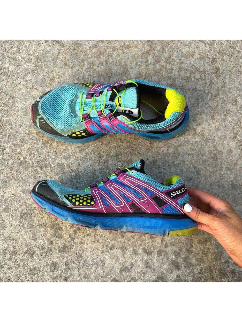 Salomon Womens XR Mission 1 Trail Running Shoes Blue Purple Green Size 10